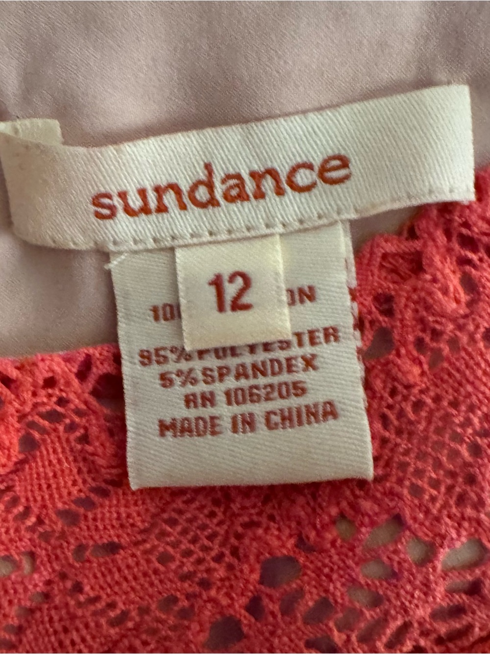 Sundance Coral Lace Dress Size 12 Boho Romantic Fit Flare - Picture 6 of 6